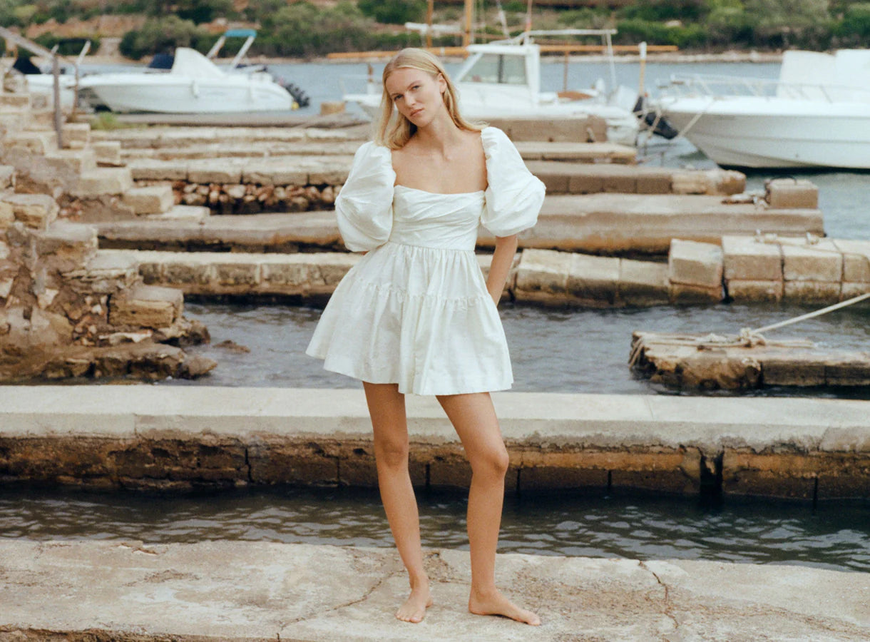 La Lune Lucero Silk Draped Mini Dress Ivory THE AFTERWHITE