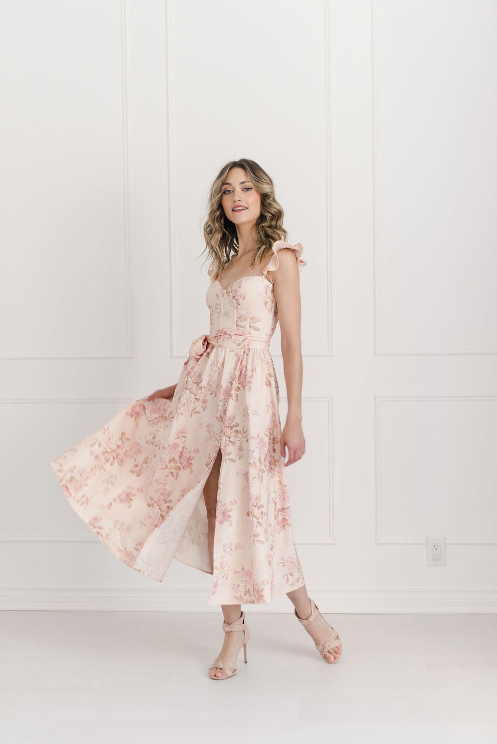 V. Chapman Vera Midi Dress - Peach Tapestry