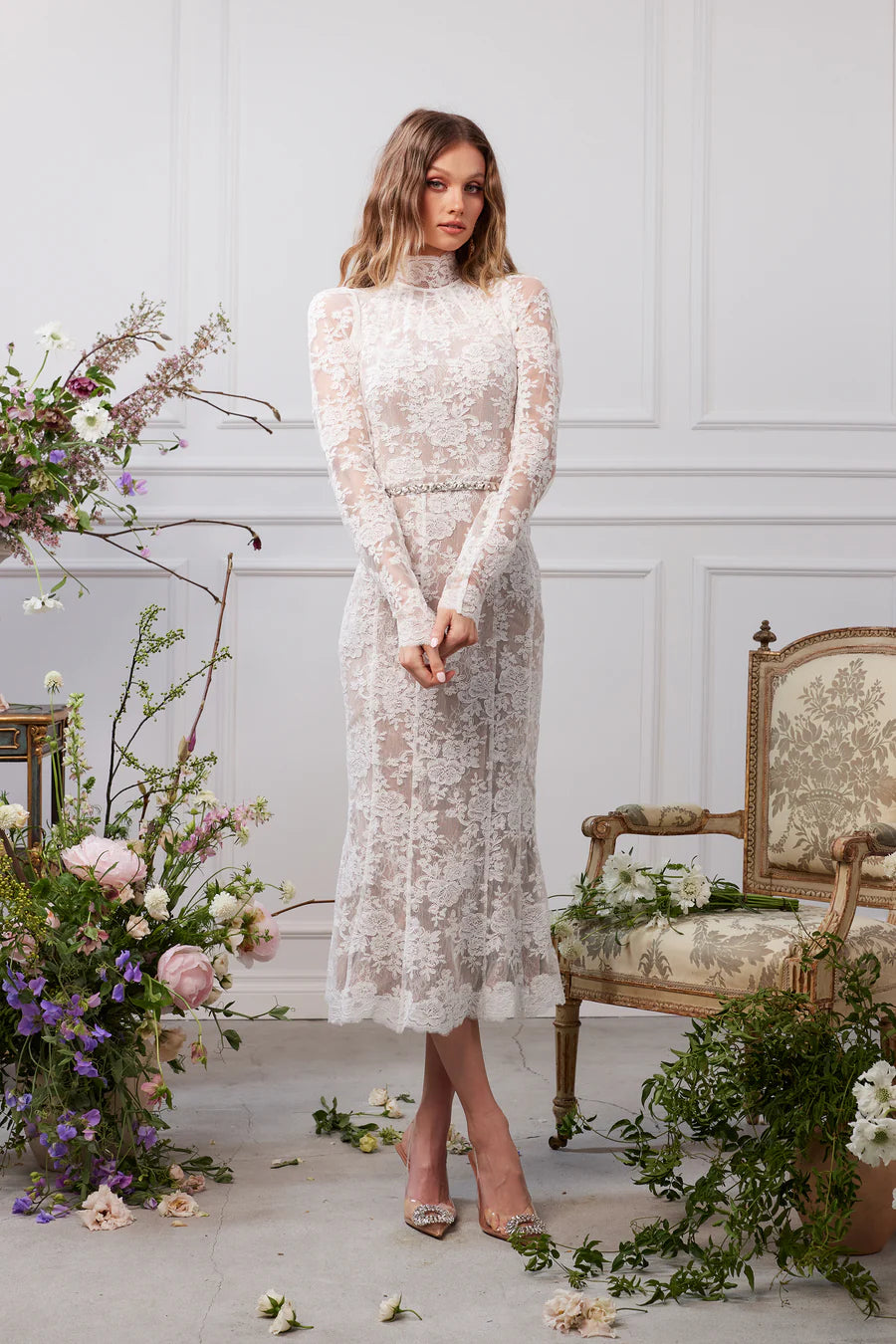 V Chapman Greta Midi Dress- Chantilly Lace
