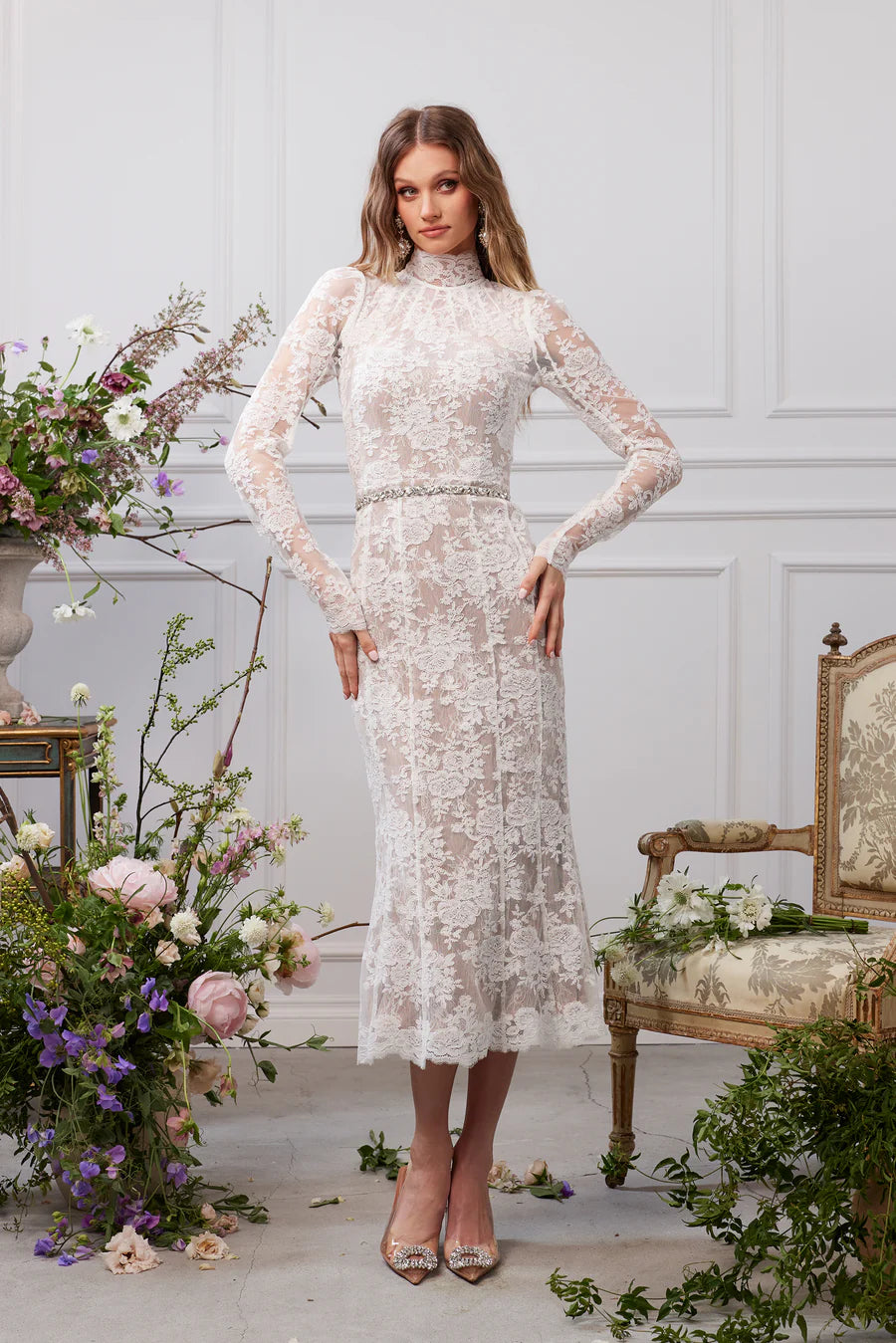 V Chapman Greta Midi Dress- Chantilly Lace