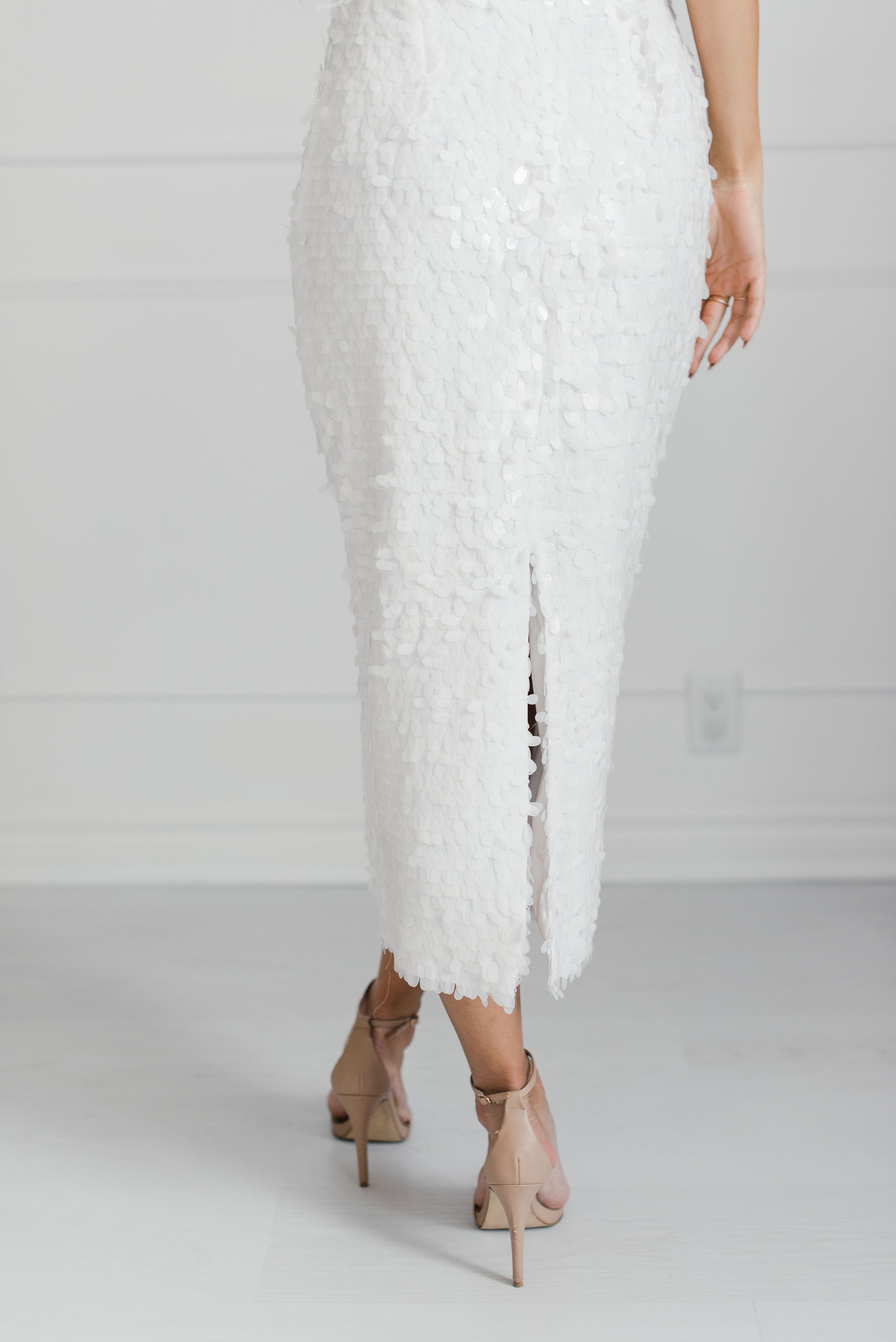 ILA Drew Strapless Sequin Midi Dress- White