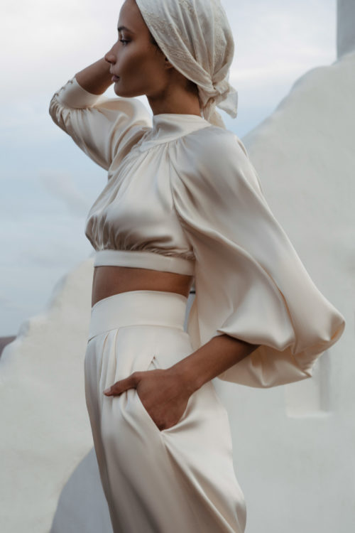 Shona Joy La Lune High Neck Tie Up Crop Top THE AFTERWHITE
